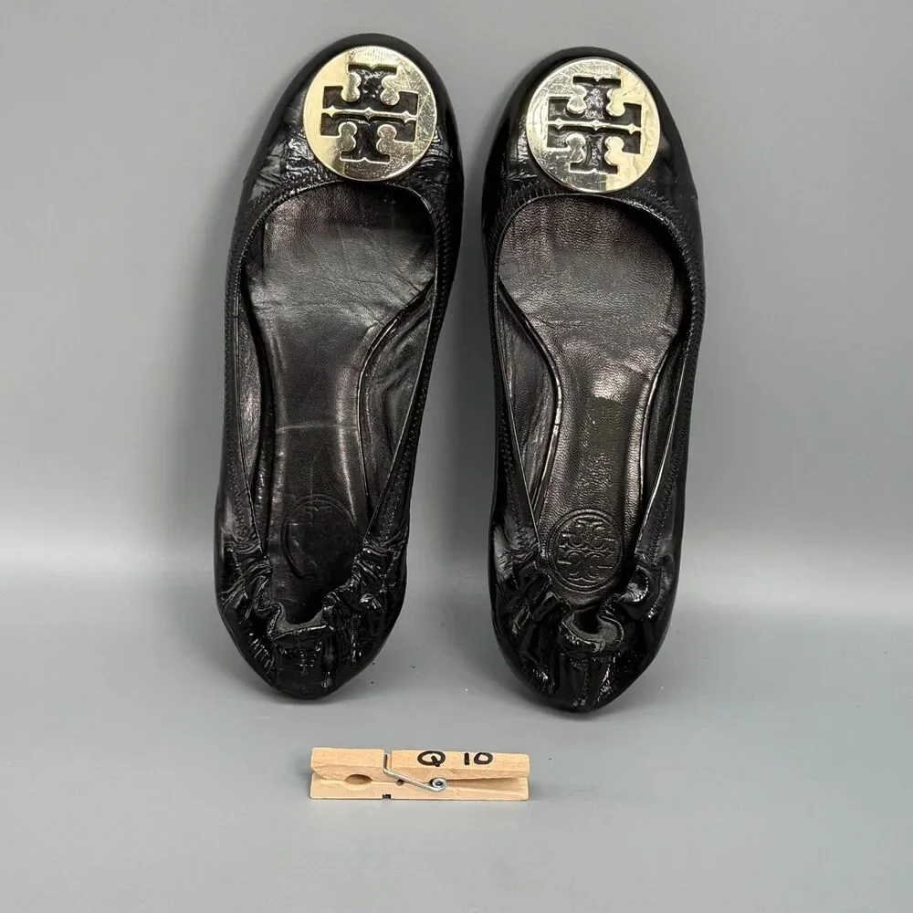 Tory Burch Reva Women's 6.5 Black Leather Ballet Flats Slip-On Round Toe Comfort